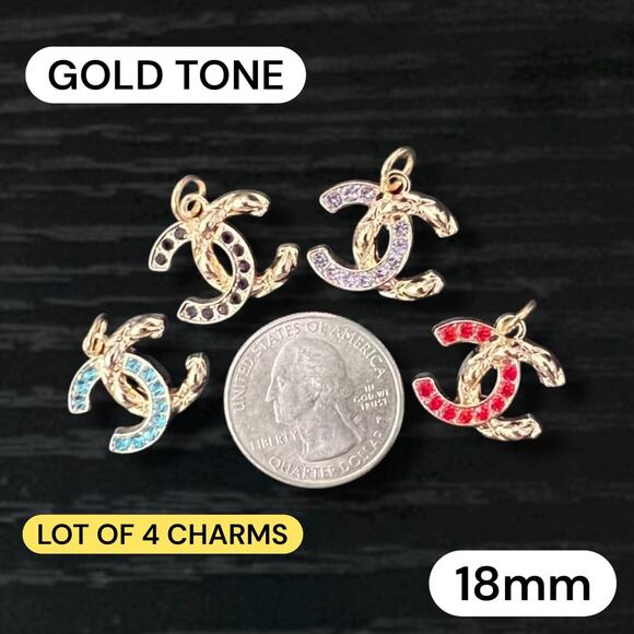 Lot of 4 CC Gold Tone Zipper Pull Button Charms 18mm - Picture 1 of 1
